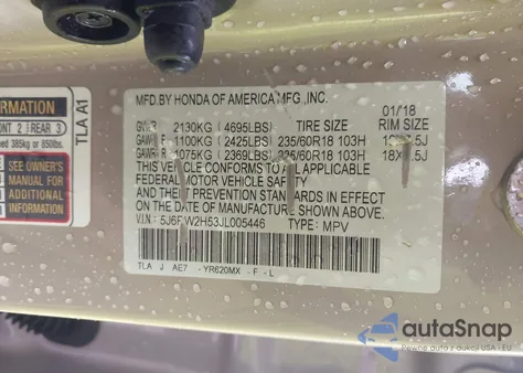 2018 Honda Cr-V Ex z USA, uszkodzony, nr VIN 5J6RW2H53JL005446